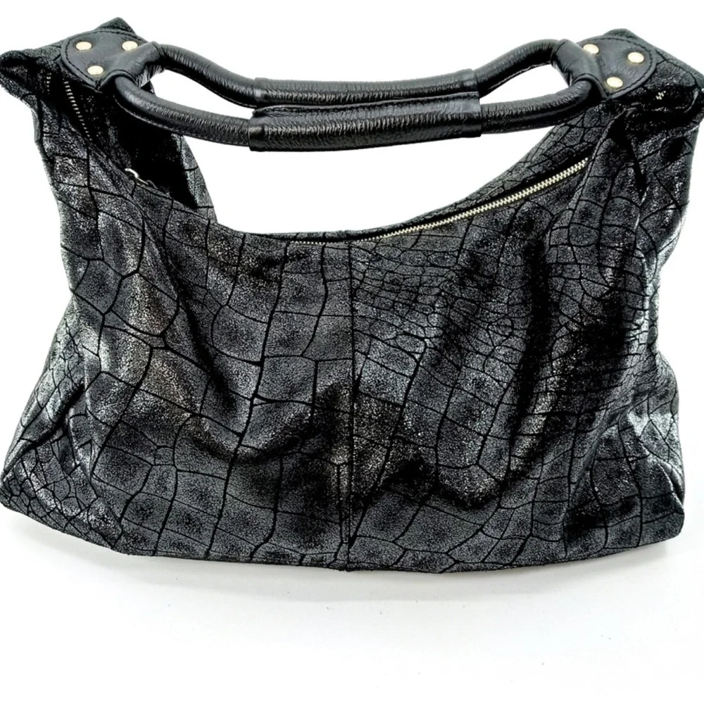 Lola Bernard Leather Elegant Black Crocodile-Embossed shoulder Hono Large Bag